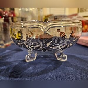 Elegant Silver Overlay Floral Glass Bowl